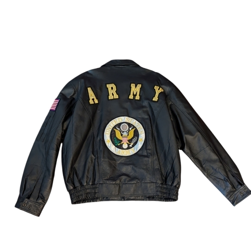 Leather Bomber Jacket US Army Insignia Patch  Made By USA Leather sz 3XL